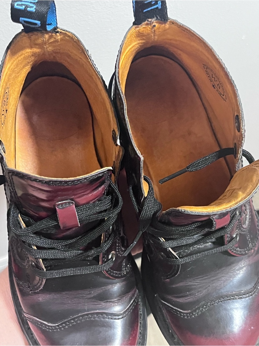 John Fluevog Burgundy Black Leather Combat Boots Size W8 (UR Powerful) - Picture 9 of 10